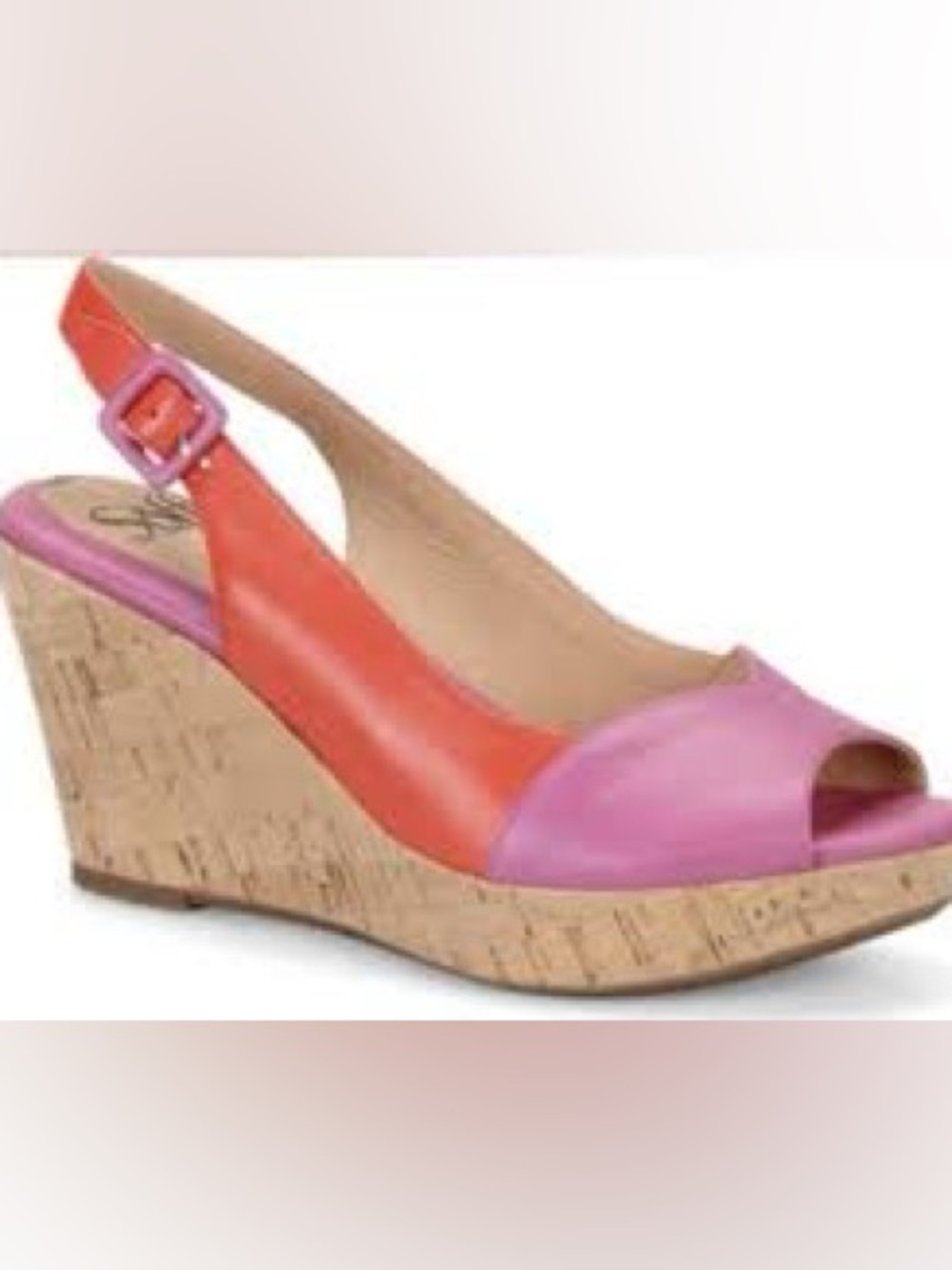 Sofft Ordelia Leather Cork Wedge Sandals Peep Toe Pink Orange Size 8M